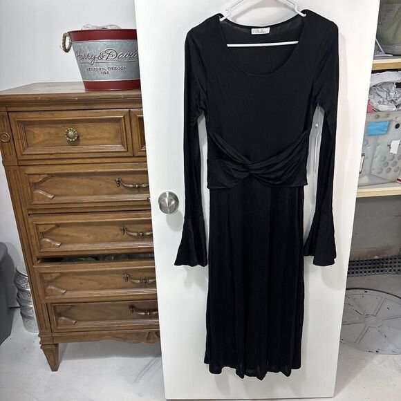 NWT PARKER Black Lane Dress Bell Sleeves Boho Goth Whimsgoth - Picture 1 of 8